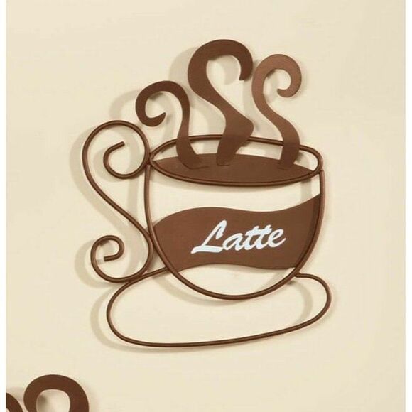 Coffee Cup 3-Pc Wall Hanging Decor Metal Java Latte Mocha Brown Kitchen Cafe - Picture 4 of 5